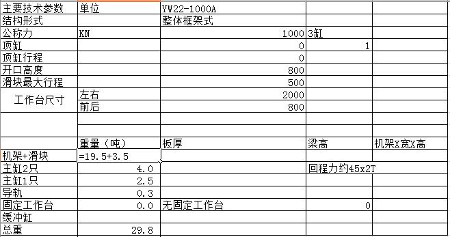 1000噸龍門框架式液壓機(jī)技術(shù)參數(shù)